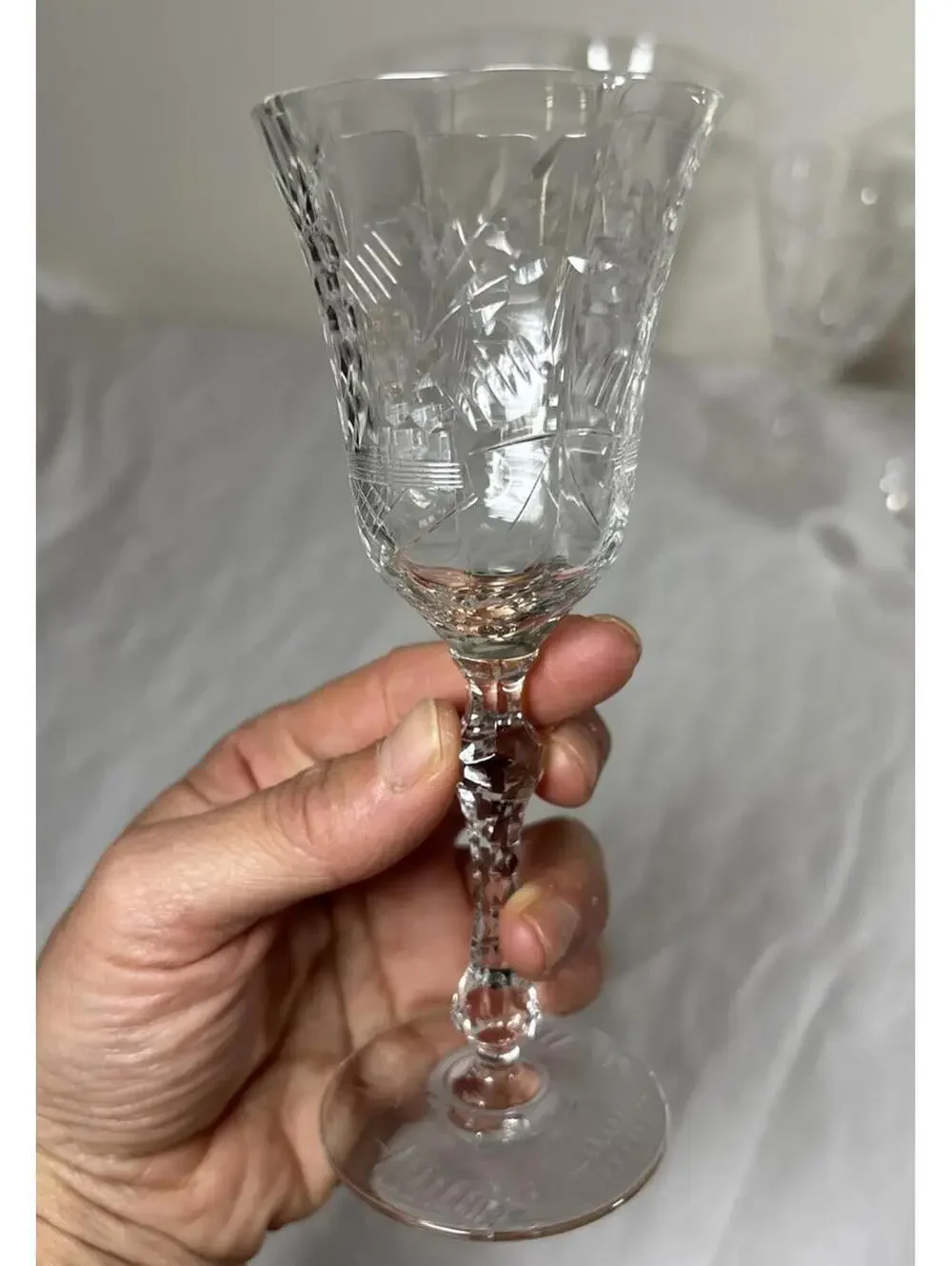 Vintage Etched Crystal Wine & Cocktail Glasses – Set of 6 Mismatched Lot